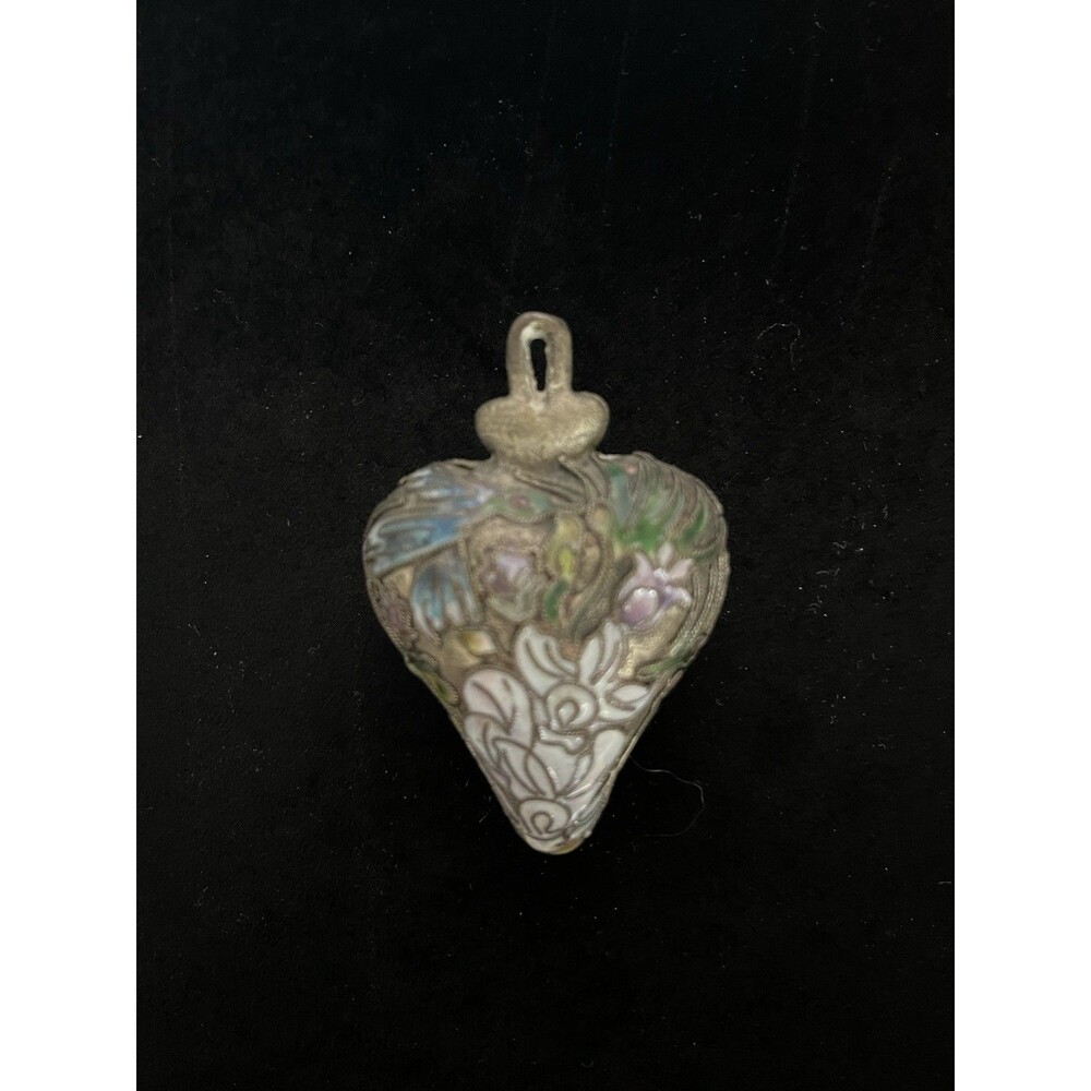 Vintage Cloisonne Enameled Puffy Heart Ornament Pendant 2" Tall